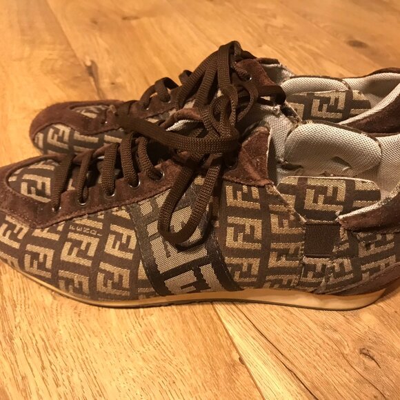FENDI FF Monogram Suede and Canvas Fashion Sneakers - MADE IN ITALY - Picture 4 of 11
